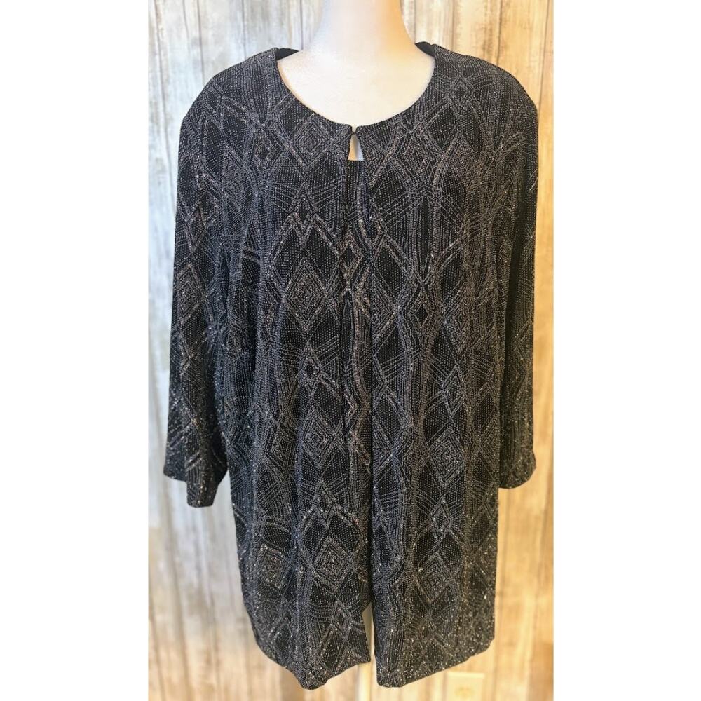 Alex Evenings Black Silver 3/4 Sleeve Sparkly Cocktail Twin Set Plus Size 2X NWT